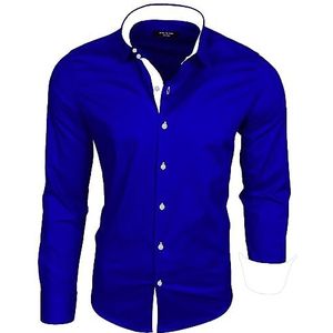 Subliminal Mode - Herenhemd, pasvorm, kraag en mouwen, tweekleurig, gemakkelijk te strijken, lange mouwen, casual, S500, Royal Blauw, S