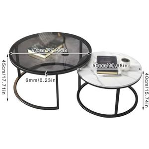 GEIRONV Ronde Nesting end Table Set van 2, met Metalen Frame Hoge Bijzettafel voor Kleine Ruimte Woonkamer Ronde Tafelcombinatie Nesttafel (Color : White, Size : 70+50cm)