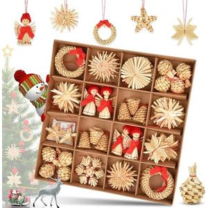 Strosterren kerstboomversiering: 56 stuks kerstboomversiering - stro hanger - stroster - kerstboom sieraden strohanger - natuurlijke kerstboomhanger - kerstdecoratie