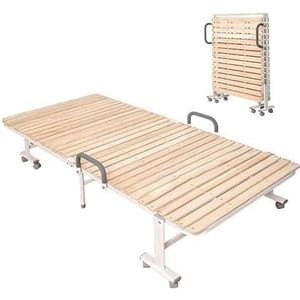Opklapbed, draagbaar opklapbed voor volwassenen, gemaakt van stalen frame en massief hout, ruimtebesparend opklapbed voor eenvoudige opslag met wielen.,B,200 * 70cm