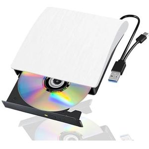 Externe CD/DVD-drive USB3.0 Type-C Draagbare Optische Drives For Laptop CD DVD-brander Lezer Schrijver Gebruiksvriendelijk(White)