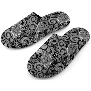 Zwart-wit Paisley Patroon Vrouwen Katoenen Slippers Indoor Home Slippers Wasbare Slippers voor Vrouwen