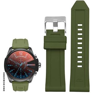 Siliconen rubberen armband horlogeband 24mm 26mm 28mm compatibel met diesel DZ4496 DZ4427 DZ4487 DZ4323 DZ4318 DZ4305 Heren horloges riem (Color : Green silver buckle, Size : 26mm)