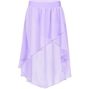 UBOHUZ Chiffon rok voor kinderen, meisjes, voor ballet, jazzdans, studio, praktijk, optredenskostuum, hoog-laag elastische tailleband, lyrische danskleding voor vrouwen, lichtpaars, 10