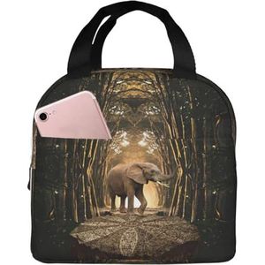 Sculptuur Olifant Print Herbruikbare Lunch Tas Voor Vrouwen Mannen Eenvoudige Tote Volwassenen Lunch Koeltas Voor Werk Picknick Reizen