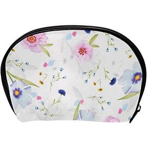 Universele Ruime Handtas Case Make-up Cosmetische Schoonheid Opbergtassen,Gezichtsreiniger Skincare Kit Pouch Roze Wit Bloemenprint, Draagbare Elektronica Accessoires Organizer