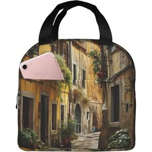 Italiaanse Old Street Print Lunch Bag Geïsoleerde Lunch Box Tas Herbruikbare Tote Tas Voor Vrouwen Mannen Werk Kantoor Reizen