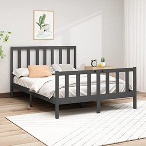 AUUIJKJF Bedden & Accessoires Bedframe Grijs Massief Hout Grenen 150x200 cm Kingsize Meubels