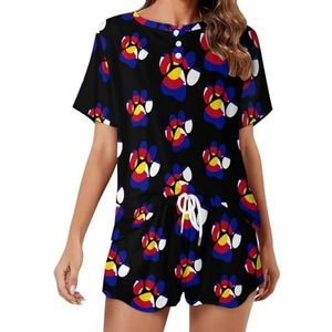 Colorado State Shaped Paw Print Zachte Womens Pyjama Korte Mouw Pyjama Loungewear met Zakken Gift voor Thuis Strand S