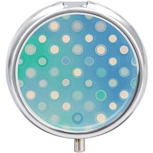 Ronde draagbare pillendispenser, prachtig blauw blauw grijs polkadot-patroon bedrukt reismedicatie organizer 3 compartimenten medicijnopbergdoos met spiegel