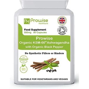 KSM-66 Ashwagandha met biologische zwarte peper 500 mg 90 capsules | Gecertificeerd Ashwagandha KSM-66 100% natuurlijk supplement | Ayurveda-formule | UK vervaardigd | GMP-standaarden door Prowise Healthcare