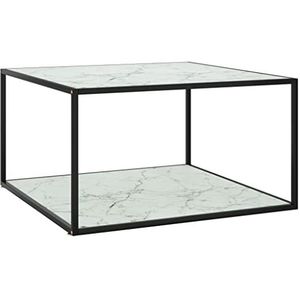 Salontafel Zwart met Wit Marmer Glas 90x90x50 cm