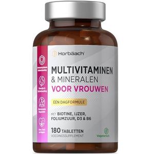 Multivitamin Women met Vitamine D3, Biotine, B6, Foliumzuur, Ijzer en meer! | 6 maanden voorraad - 180 Tabletten | Multivitamin Women | Vegetarisch | Horbaach