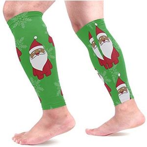 EZIOLY Kerstkerstman sport kalf compressie mouwen been compressie sokken kuitbeschermer voor hardlopen, fietsen, moederschap, reizen, verpleegkundigen