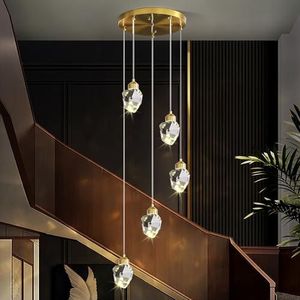 Moderne Kristallen Hanglamp, 3 Kleuren LED Kristallen Hanglamp, Voor Keuken Slaapkamer Woonkamer Eetkamer Verlichting (Goud, 5 Koppige Ronde Voet)
