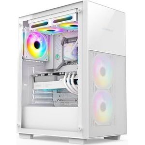 Mid-Tower ATX/Micro-ATX/mini-ITX Computerbehuizing, Gehard Glazen Paneel Met Raster Voorpaneel, Verticale GPU-beugel Ondersteunt Waterkoeling(White)