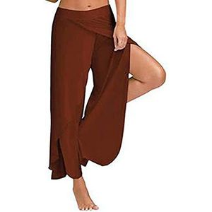 Bebling Harembroek voor Vrouwen Side Slit Jogger Hippie Yoga Strand Joggingbroek, Koffie, L