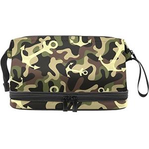 Dubbele Laag Cosmetische Tas Camo Groene Draagbare Make-up Tas Reizen Organizer Pouch voor Vrouwen Meisjes Toiletartikelen Tassen, Meerkleurig, 27x15x14 cm/10.6x5.9x5.5 in, Make-up zakje