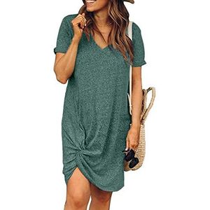 Dames casual zomer T-shirtjurk Plus size swing V-hals tuniekjurk met gedraaide knopen