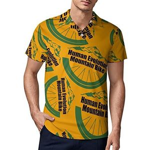 Human Evolution Mountain Bike2 golfpoloshirt voor heren, zomer, korte mouwen, casual sneldrogende T-shirts, L