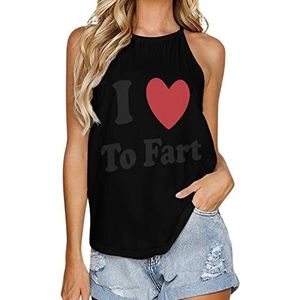I Love to Fart Tanktop voor dames, zomer, mouwloos, T-shirts, halter, casual vest, blouse, print, T-shirt, 2XL