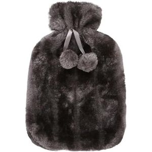 Warmwaterkruik 2000 ml grote warmwaterzak met hoes voor de winter pluche handen voeten warmer pluizige imitatiebont waterfles hoes voor warm water warm water zak (grijs)