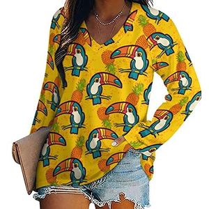 Pineapple Parrot dames lange mouwen V-hals T-shirts herfst tops pullover tuniek T-shirt voor leggings