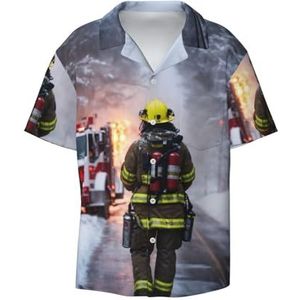 OdDdot Brandweerman Brandweerman Vlam Print Heren Jurk Shirts Atletische Slim Fit Korte Mouw Casual Business Button Down Shirt, Zwart, 4XL