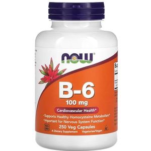 Now Foods - Vitamine B-6 - 100 mg - 250 Plantaardige Capsules