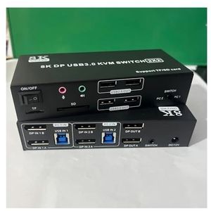 Dual Monitor KVM-switch 4K120Hz 2x2 USB 3.0 DP 2 in uit 8K60Hz Gemengde weergave monitoren computer, SD TF-poorten Naadloze Schakeling(TA202-Dual DP)