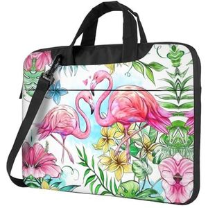 SSIMOO Grijze Gestreepte Stijlvolle En Lichtgewicht Laptop Messenger Bag, Handtas, Aktetas, Perfect Voor Zakenreizen, Flamingo Bloemen, 15.6 inch