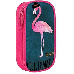 Halloween Flamingo Heksenhoed Etui, Medium Size Pen/Potlood Houder Pouch Tas met Dubbele Ritsen voor Werk, Schattig, roze, Eén maat, Koffer