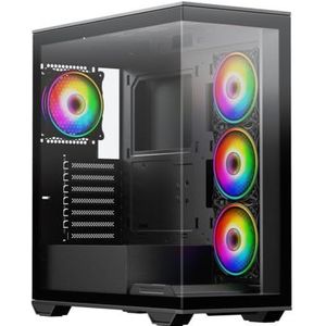 VIDA Solus Black ARGB Gaming Case met glazen zijde en voorkant, ATX, 4x ARGB ventilatoren, 6-poorts PWM ARGB Hub, USB-C