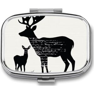 Herten Gedrukt Draagbare Pillencontainer Reizen Pillen Gevallen met Spiegel 2 Compartiment Geneeskunde Doos Decoratieve Metalen Geneeskunde voor Pocket Purse Reizen Dagelijks