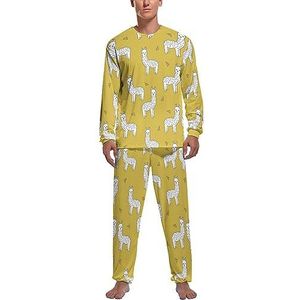 Alpaca mosterd van Andrea Lauren zachte herenpyjama-set comfortabele loungewear met lange mouwen, top en broek, geschenken XL