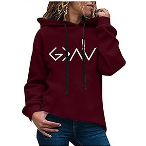 MYLH Sweatshirt voor dames, oversized, vintage, effen print, klassieke capuchontrui voor tieners, meisjes, sportjack voor dames, outdoor, warm, gewatteerde jas, overgangsjas, lange mouwen, wijn, XXL