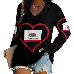 I Love California Rood Hart Dames Lange Mouw V-hals T-shirts Herfst Tops Trui Tuniek Tee voor Leggings