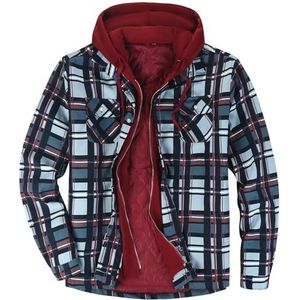Youthful flying Heren geruite houthakker jas met zakken Flanel shirt gewatteerde gevoerde winter thermische werkkleding hoodie (maat: 3XL, kleur: rood)