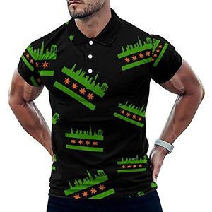 Chicago Vlag Skyline Dranken Casual Polo Shirts Voor Mannen Slim Fit Korte Mouw T-shirt Sneldrogende Golf Tops Tees S
