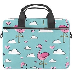 Roze Flamingo Patroon Wolken Blauw Hemel Laptop Schouder Messenger Bag Crossbody Aktetas Messenger Sleeve voor 13 13.3 14.5 Inch Laptop Tablet Beschermen Tote Bag Case, Meerkleurig, 11x14.5x1.2in /28x36.8x3 cm