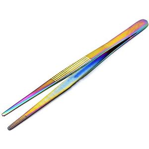 Heavy Duty 12,7 cm roestvrijstalen pincet Thums rechte tip multi regenboog kleur, multifunctionele pincet pincet tang met comfortabele geribbelde handgreep voor knutselen koken repareren algemeen doel