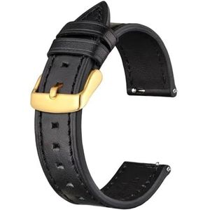 Jeniko Echt Lederen Horloge Armband For Mannen Vrouwen Horloge 18mm 20mm 22mm Quick Release Watcheband Strap Gouden Gesp (Color : Black, Size : 20mm)