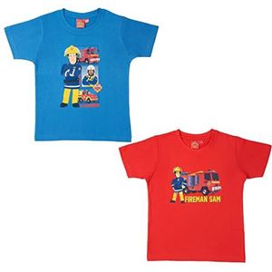 Brandweerman Sam T-shirt voor jongens kinderen bovendeel korte mouwen blauw/rood (verpakking van 2), Meerkleurig, 98/104 cm