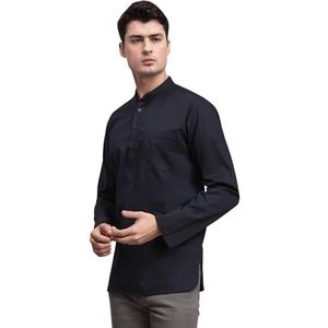 SKAVIJ Mannen Katoen Tuniek Lange Mouw Casual Kort Kurta (Blauw, Klein)