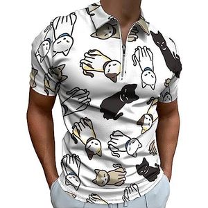 Poloshirt met grappig kattenpatroon voor mannen, casual T-shirts met ritssluiting en kraag, golftops, slim fit