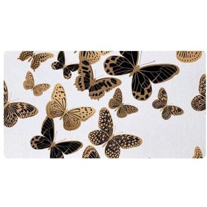 VAPOKF Gouden en zwarte vlinder op witte keukenmat, antislip wasbaar vloertapijt, absorberende keukenmatten loper tapijten voor keuken, hal, wasruimte