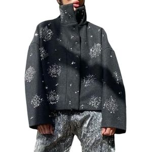 Dames Kerstjas Met Bloemenmotief, Lange Mouwen, Opstaande Kraag, Sweatshirt Met Rits en Zakken(S)