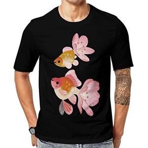 Cherry Blossom Goldfish Heren Korte Mouw Grafisch T-shirt Ronde hals Print Casual Tee Tops 5XL