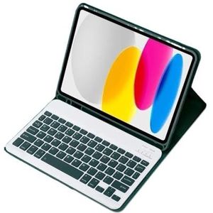 Geschikt for iPad 10e generatie 2022 10,9 inch hoes met toetsenbord, afneembaar draadloos Bluetooth-toetsenbord + tablethoes Geschikt for iPad 10e generatie(Dark green,Spanish keyboard)