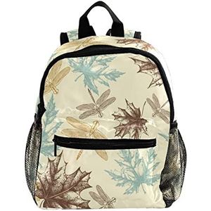 Herfst, Esdoorn Bladeren en Libelle patroon Leuke Mode Mini Rugzak Pack Bag, Meerkleurig, 25.4x10x30 CM/10x4x12 in, Rugzak Rugzakken